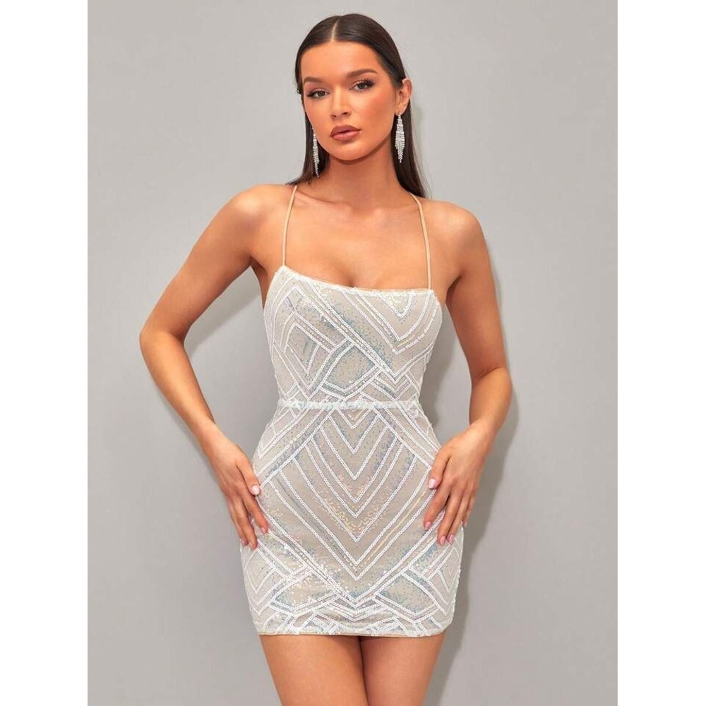 Shein BAE Mini Dress Geometric Sequin Spaghetti Strap Party Club Size M/ 6‎